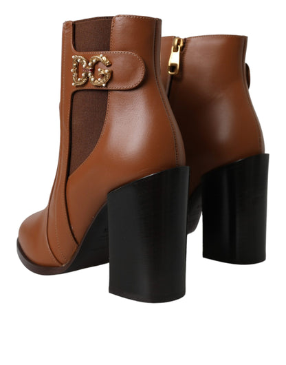 Brown Leather AMORE Heels Ankle Boots Shoes