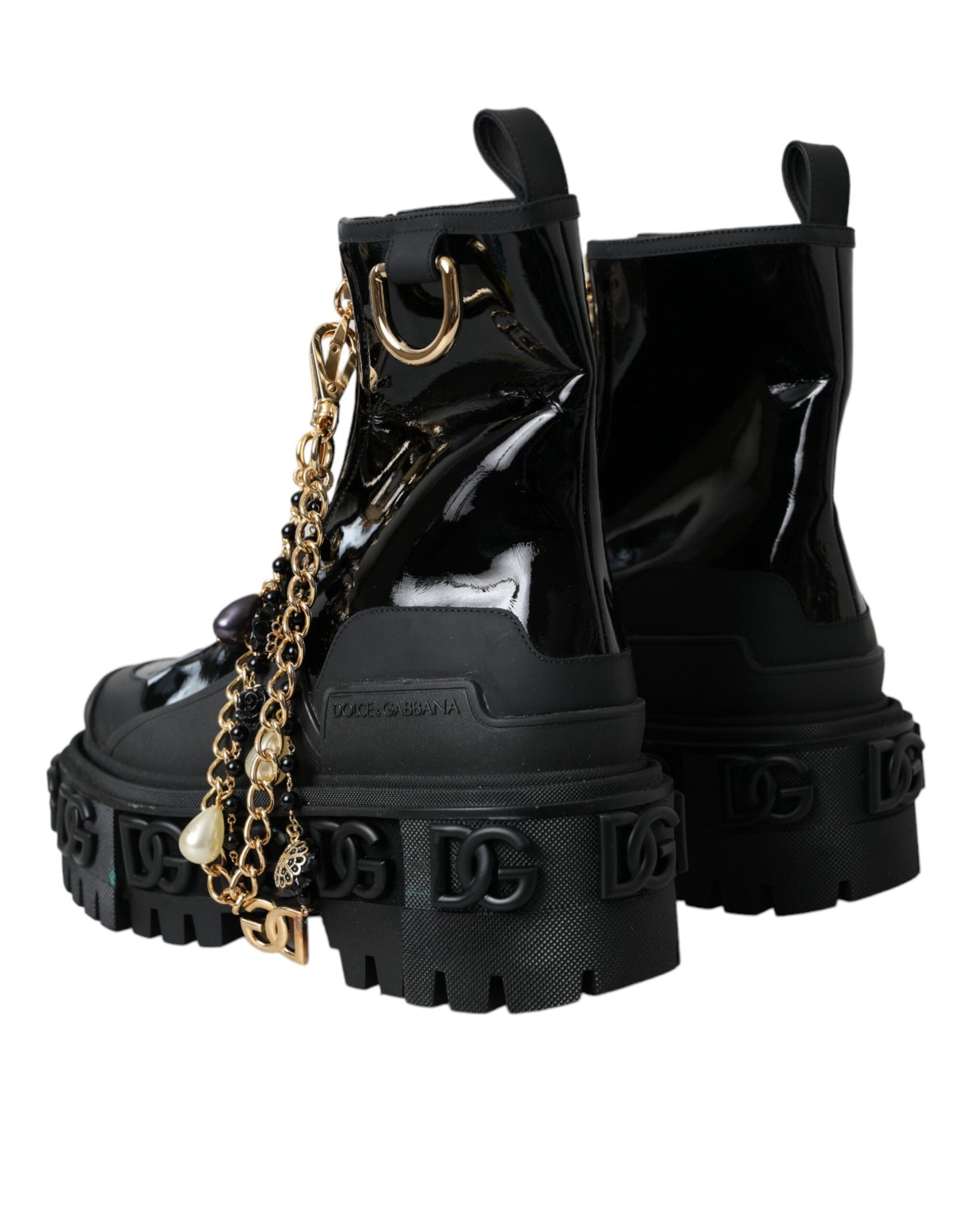 Black Rubber Embellished Trekking Boots Shoes