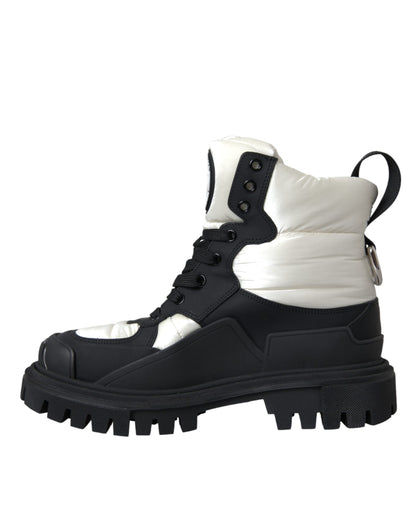 Black White Logo Padded Trekking Boots Shoes