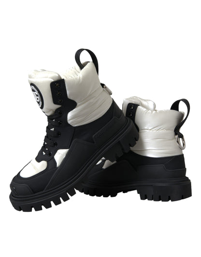 Black White Logo Padded Trekking Boots Shoes