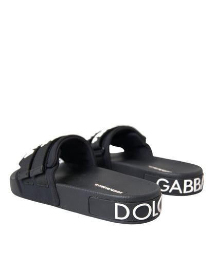 Black Logo Beachwear Flats Sandals Shoes