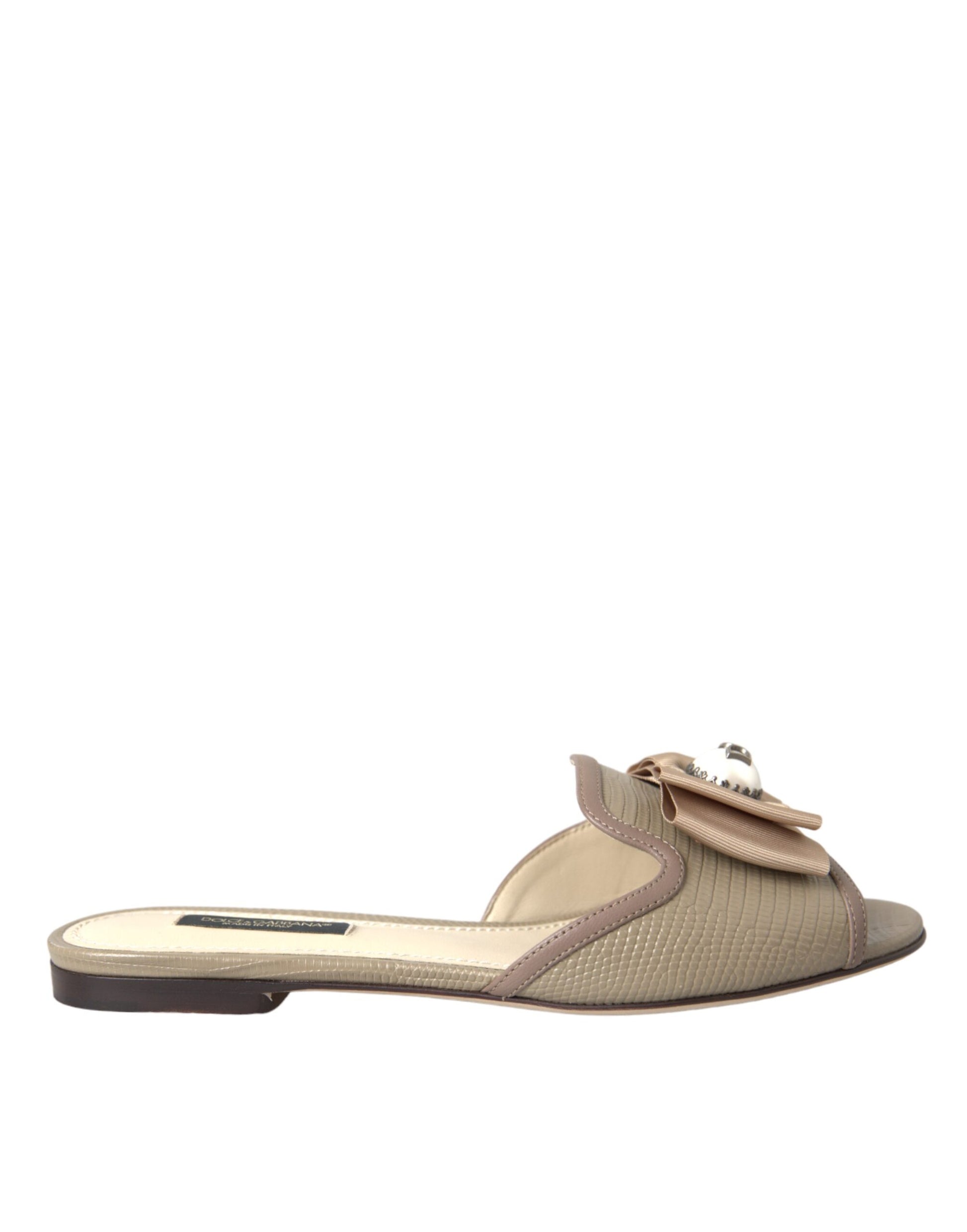 Beige Logo Pearl Flats Sandals Slides Shoes