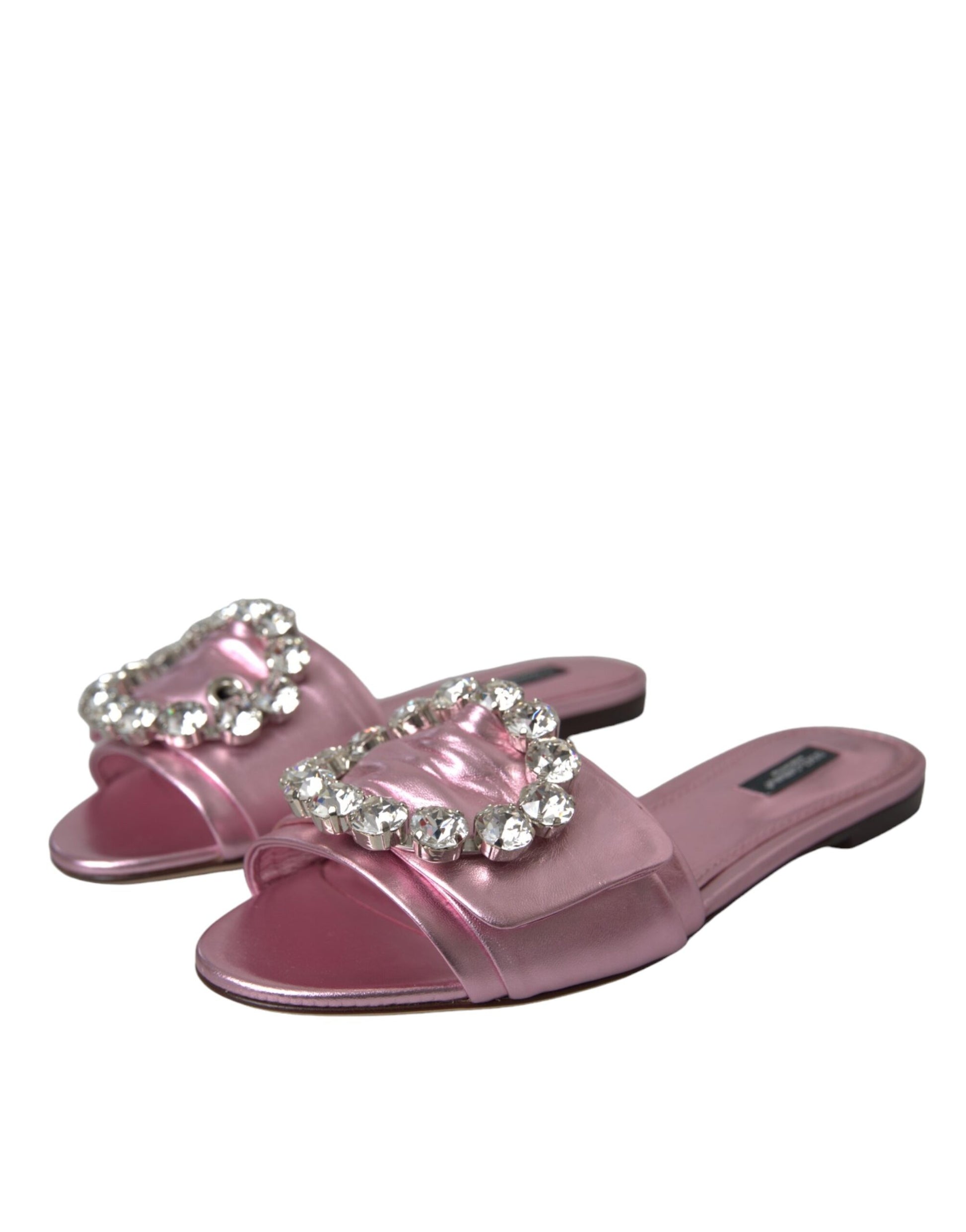 Pink Crystal Leather Flats Sandals Shoes