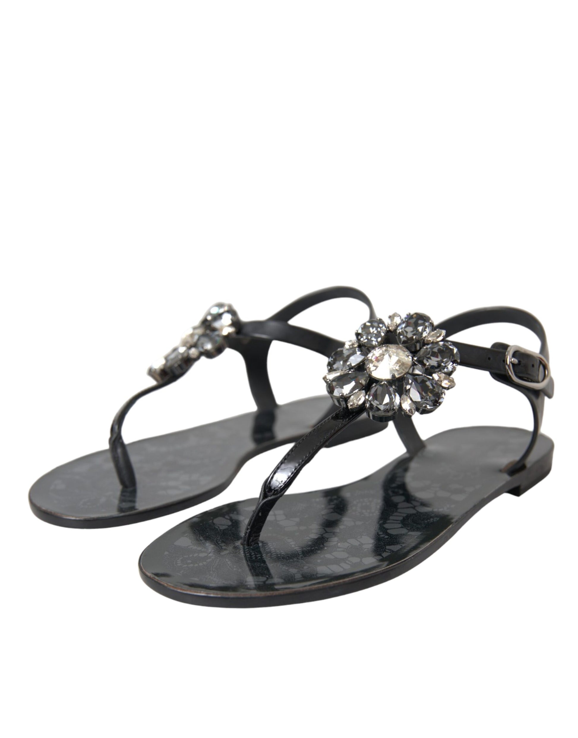 Black Crystal Flats Sandals Flip Flops Shoes