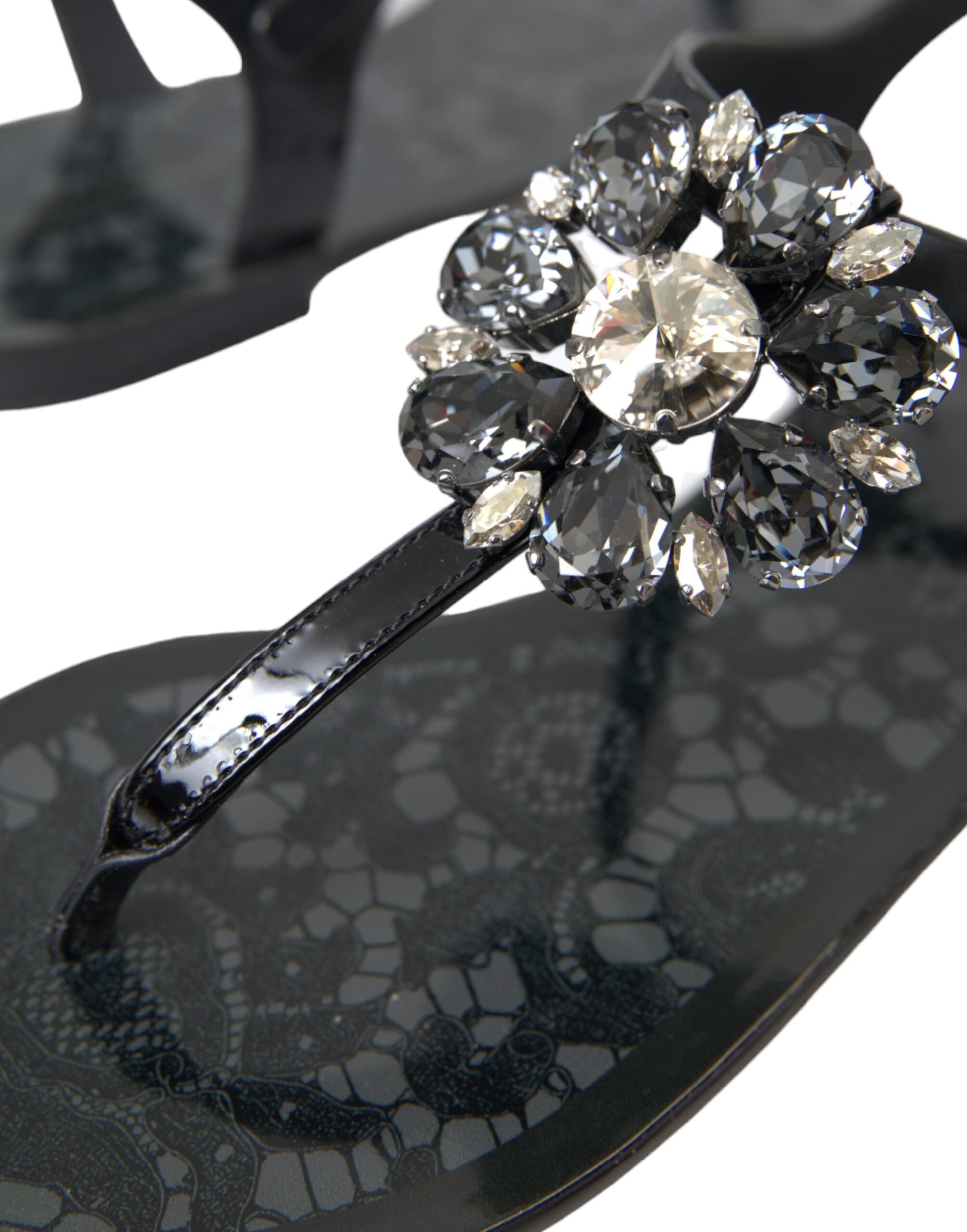 Black Crystal Flats Sandals Flip Flops Shoes