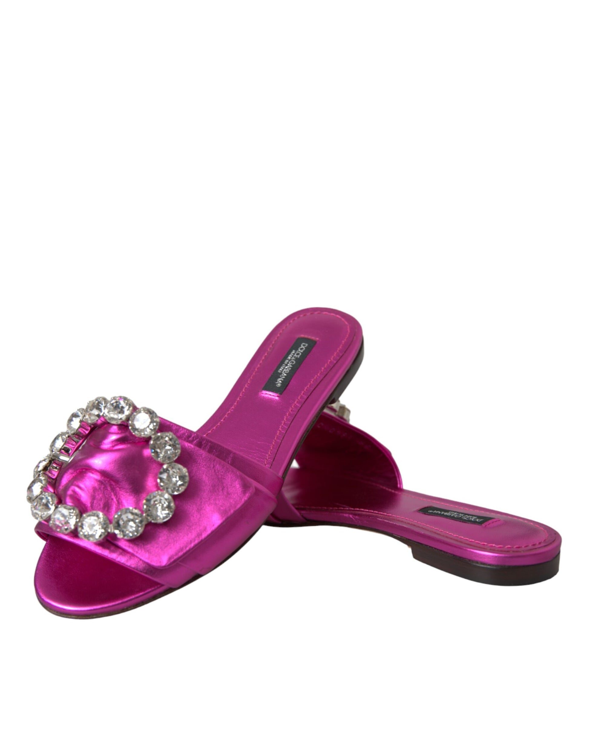 Fuchsia Crystal Leather Flats Sandals Shoes