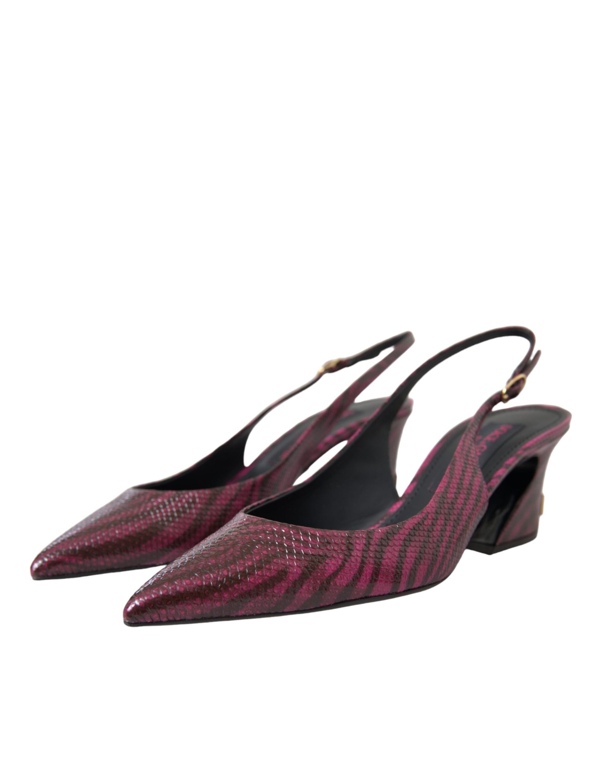 Maroon Zebra Leather Heels Slingbacks Shoes