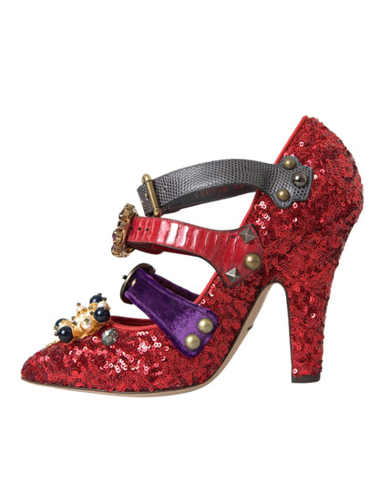 Red Sequined Crystal Mary Janes Pumps Shoes