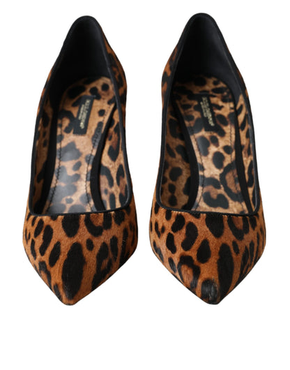 Brown Leopard Calf Hair Heels Pumps Shoes