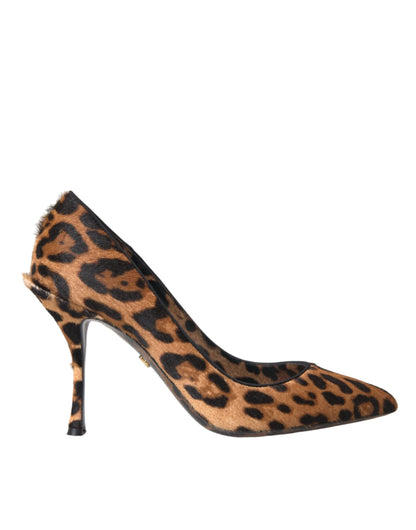 Brown Leopard Calf Hair Heels Pumps Shoes