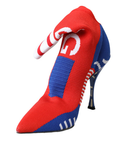 Red Blue Stretch Sock Style Ankle Boots Logo Shoes