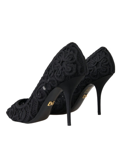 Black Cordonetto Ricamo Pump Heels Shoes