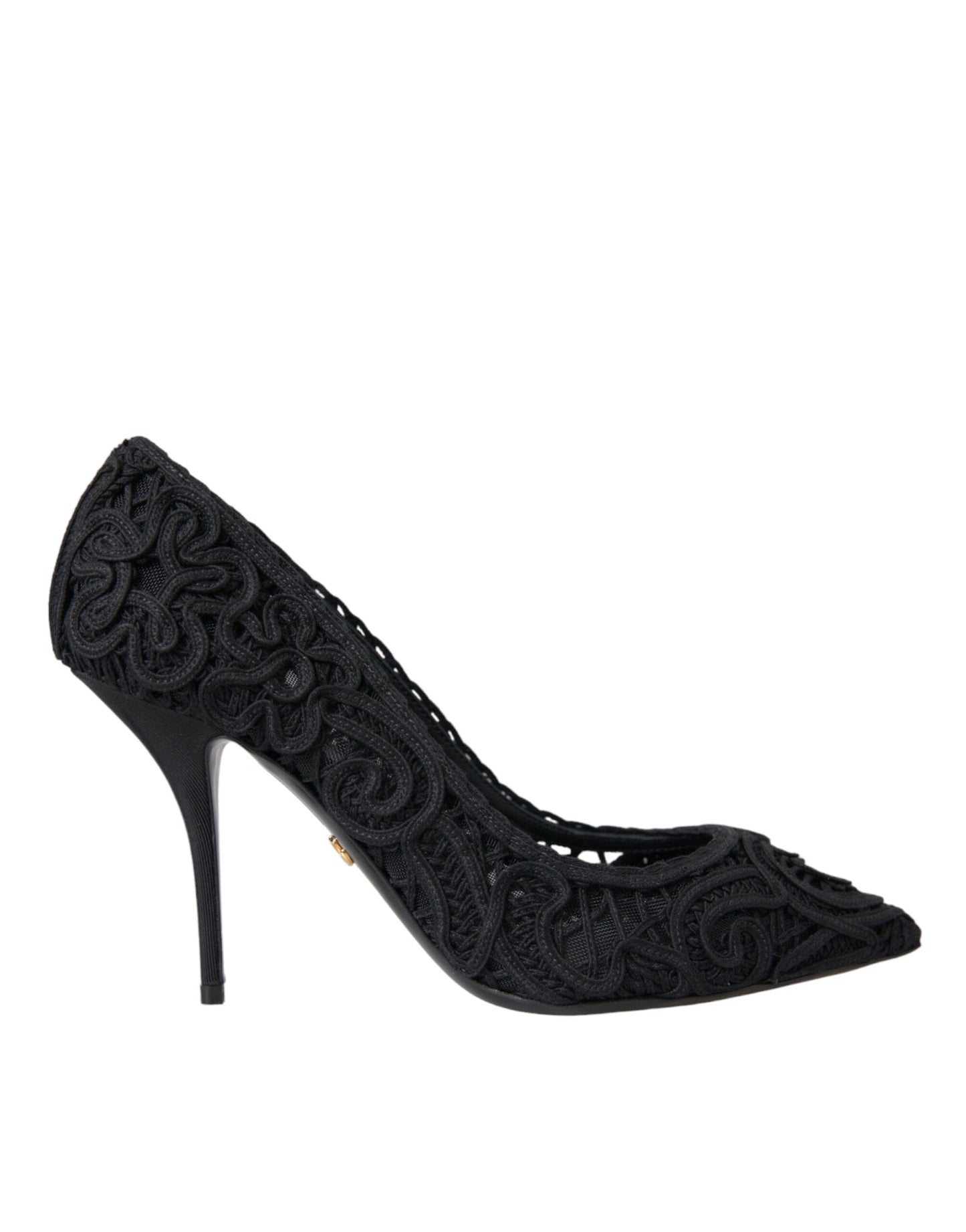 Black Cordonetto Ricamo Pump Heels Shoes