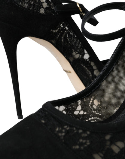 Black Taormina Lace Mary Janes Pumps Shoes