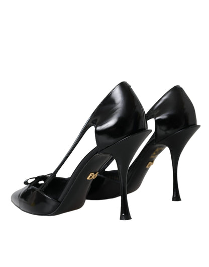 Black Calf Leather Pointed Heels Pumps Shoes