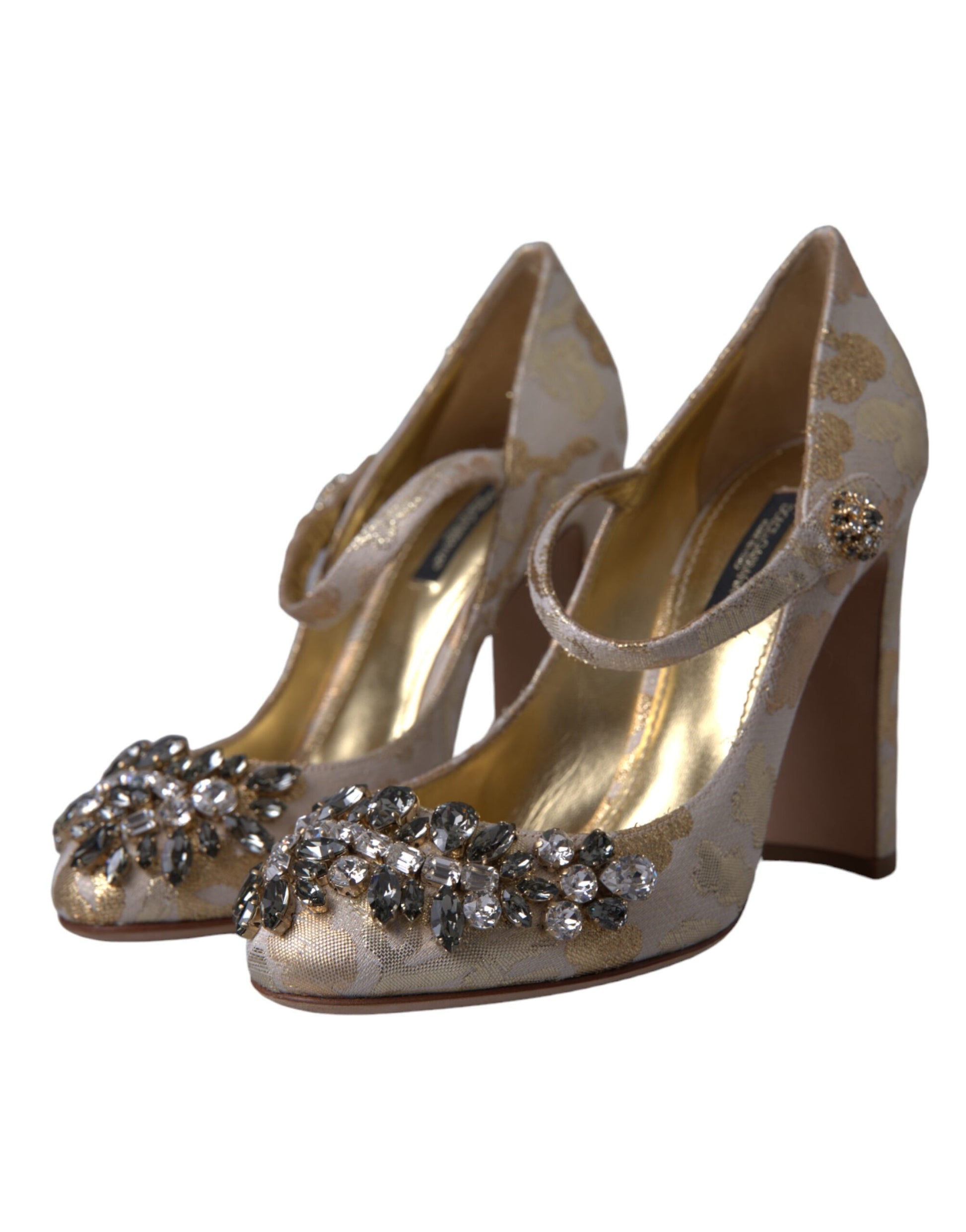 Gold Jacquard Crystal Vally Heels Pumps Shoes