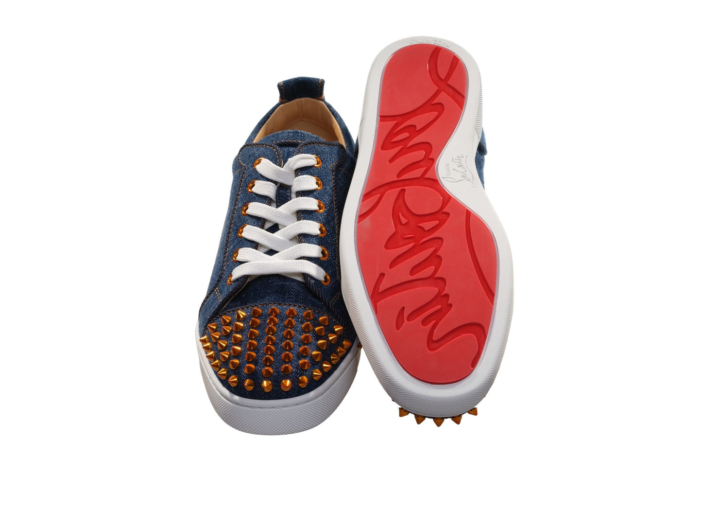 Fun Louis Junior Spikes Flat Denim and Gold Spike Sneakers