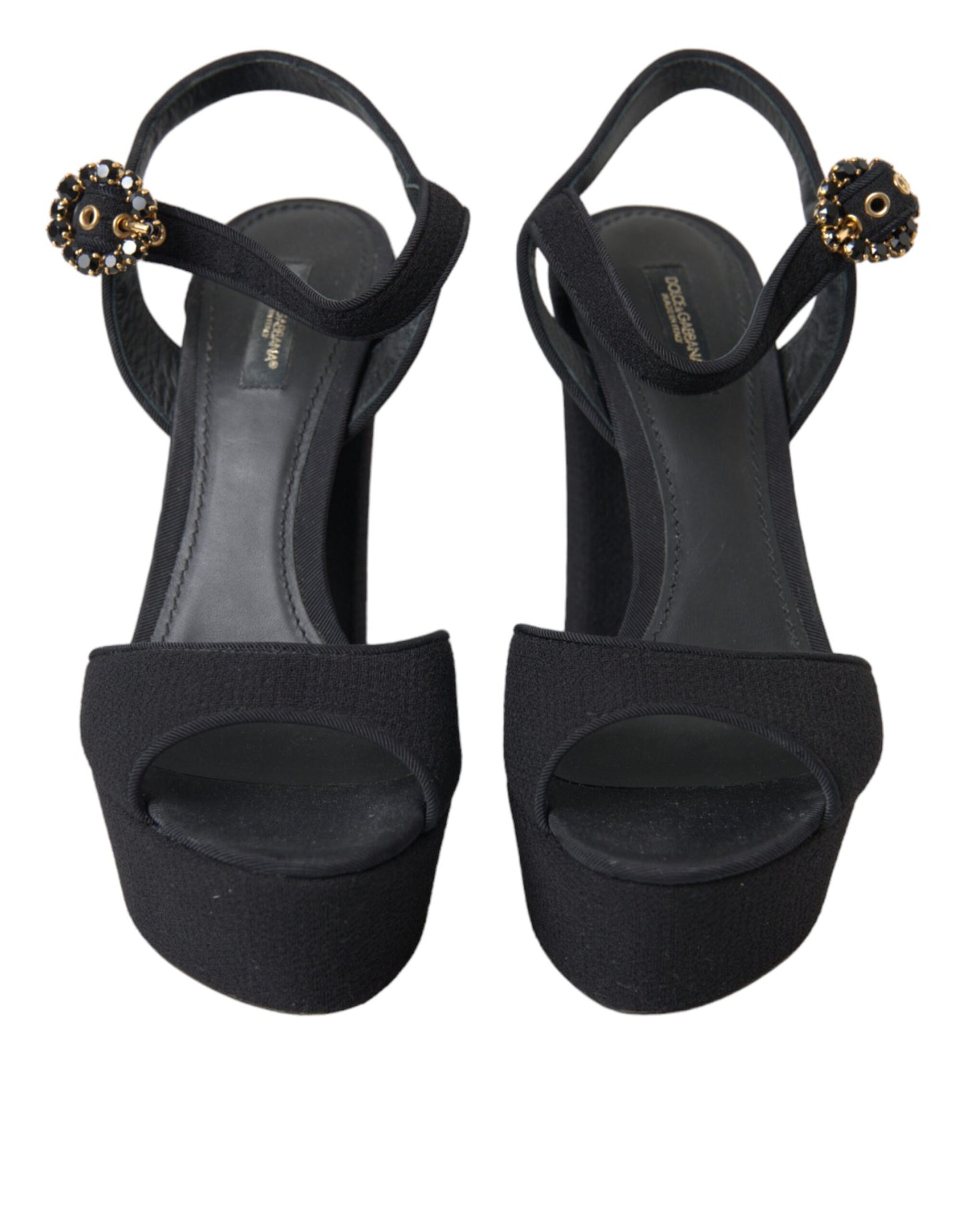 Black Leather Platform Heels Sandals Shoes