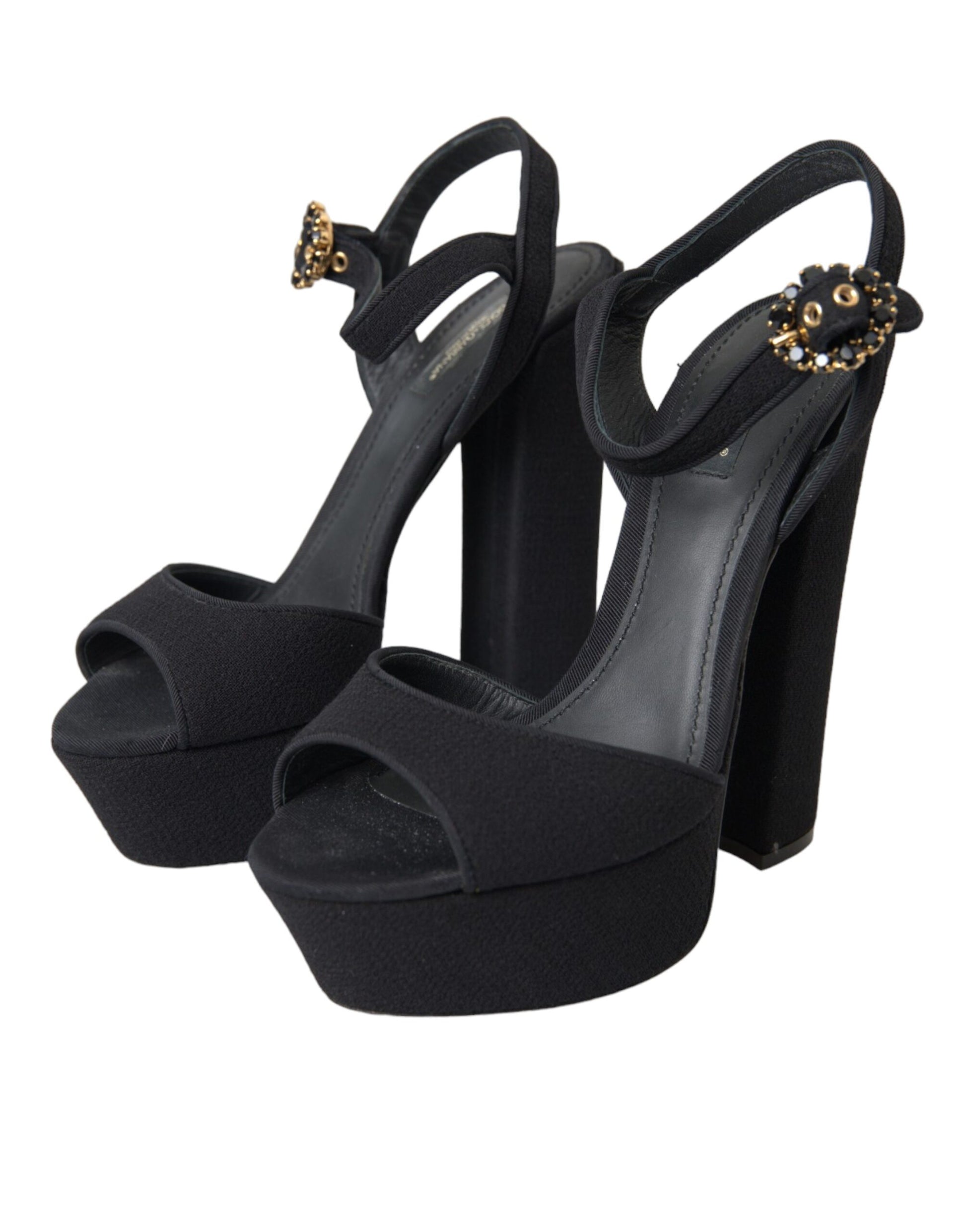 Black Leather Platform Heels Sandals Shoes