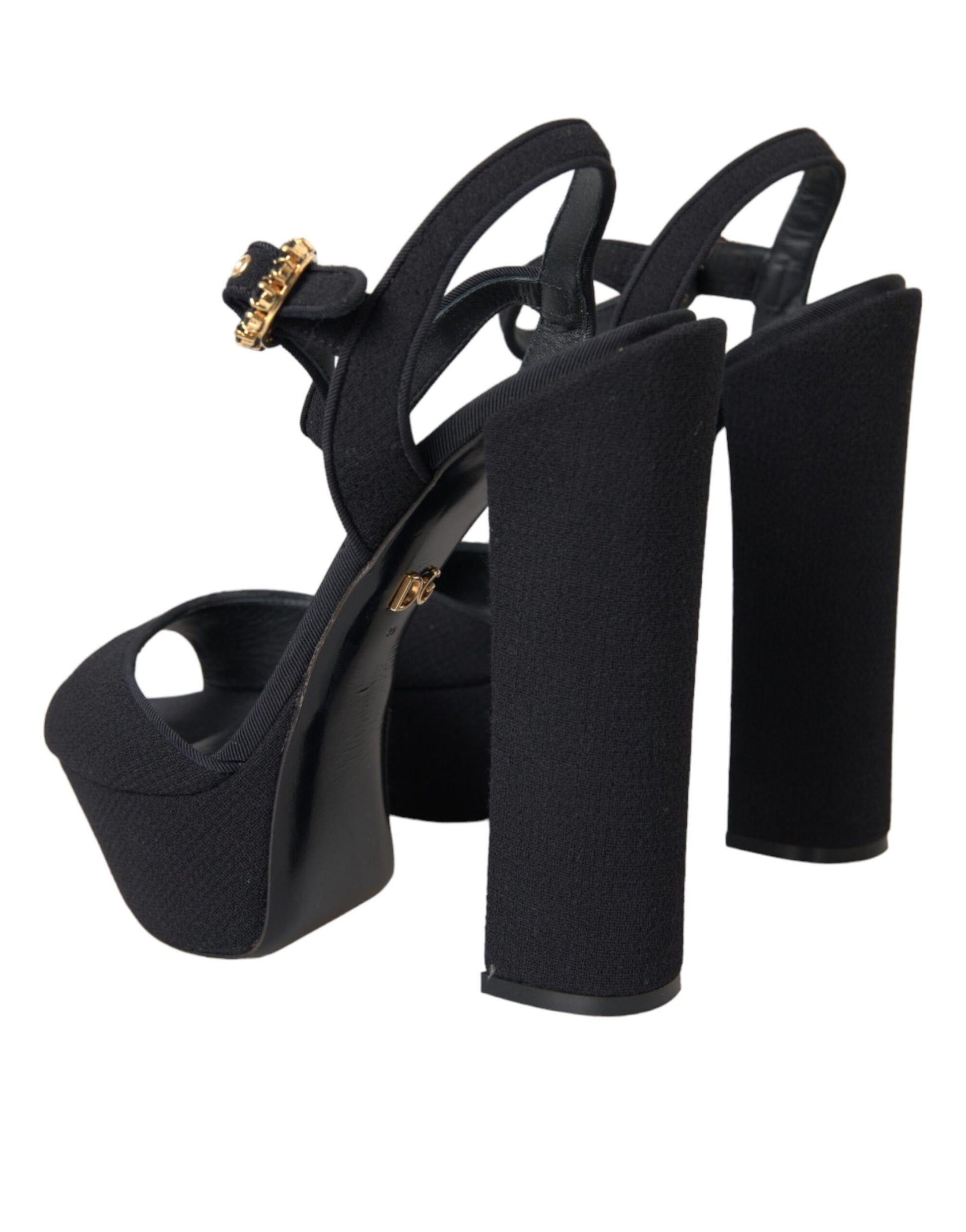 Black Leather Platform Heels Sandals Shoes