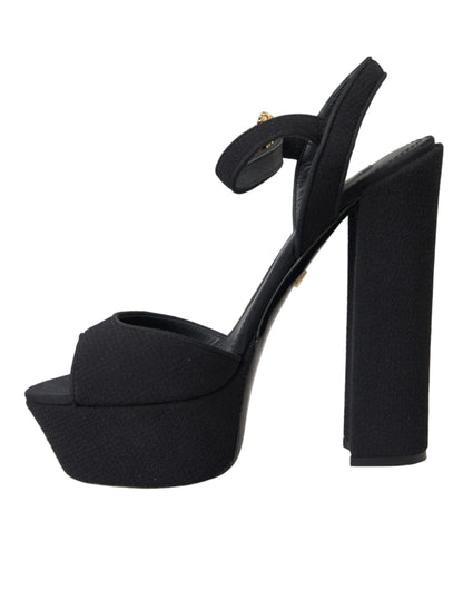 Black Leather Platform Heels Sandals Shoes