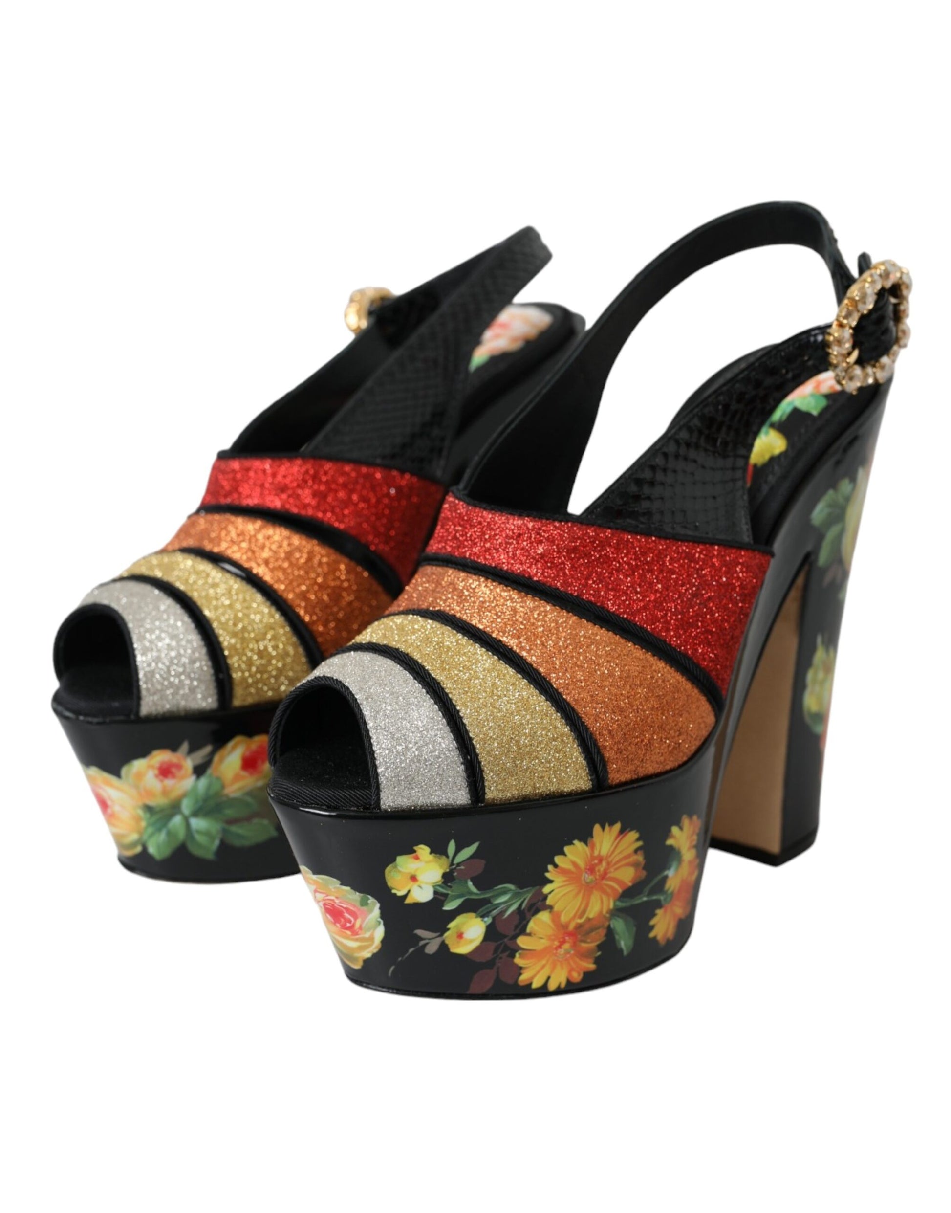 Multicolor Floral Crystal Platform Sandals Shoes