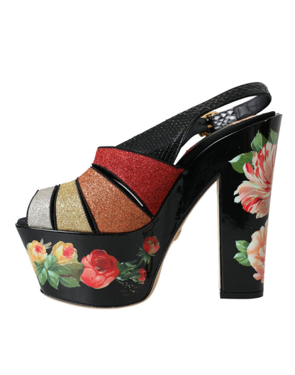 Multicolor Floral Crystal Platform Sandals Shoes