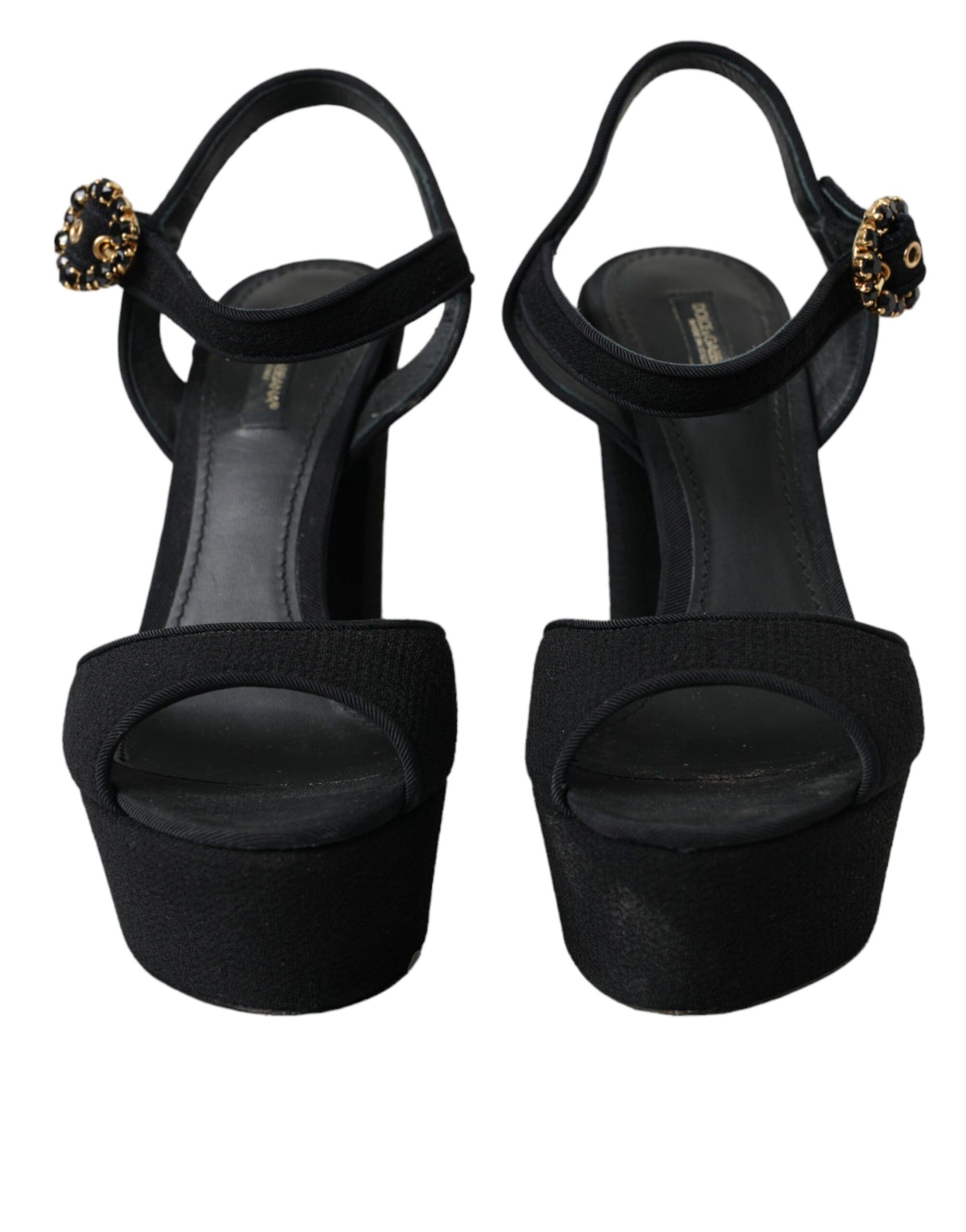 Black Leather Platform Heels Sandals Shoes