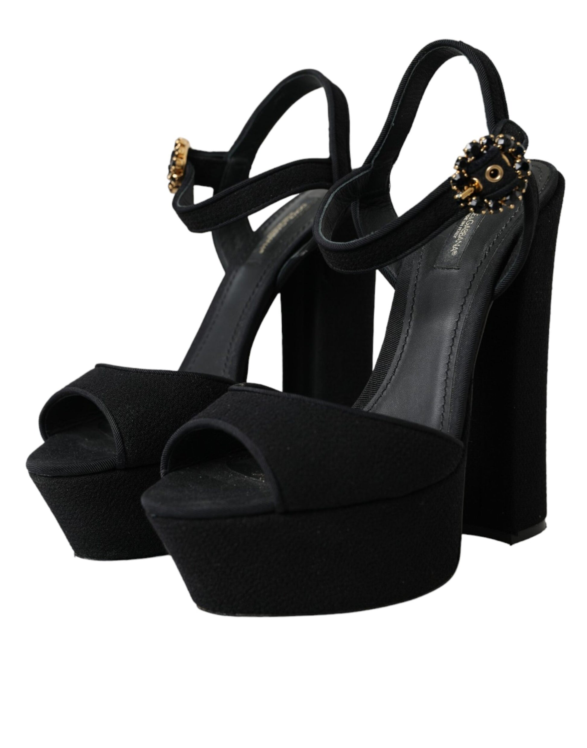 Black Leather Platform Heels Sandals Shoes