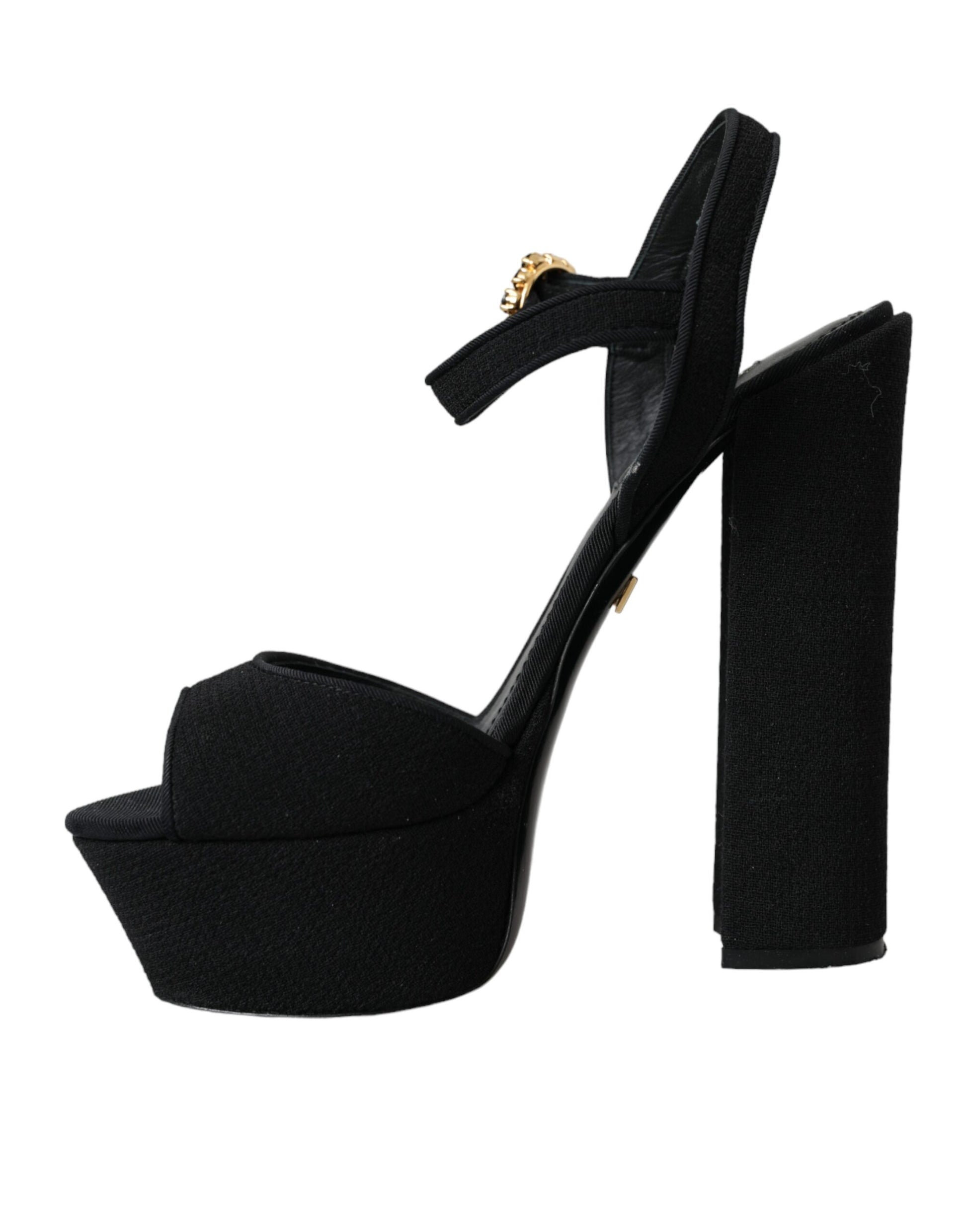 Black Leather Platform Heels Sandals Shoes