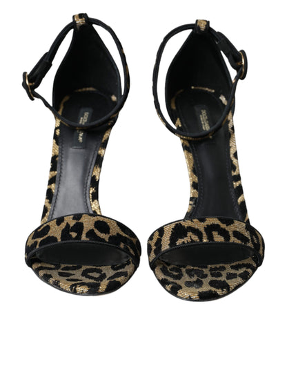 Gold Leopard Lurex High Heel Sandals Shoes