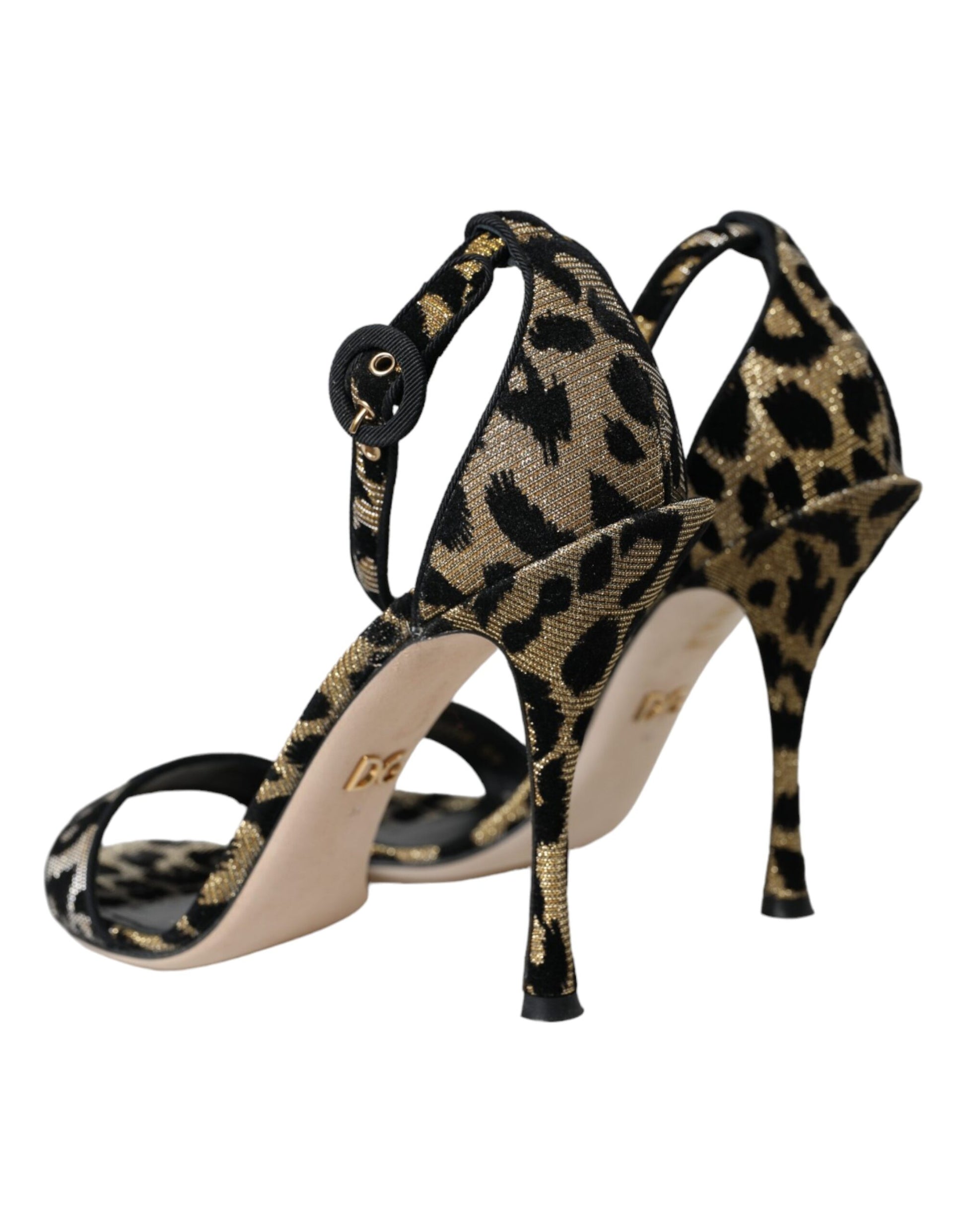 Gold Leopard Lurex High Heel Sandals Shoes