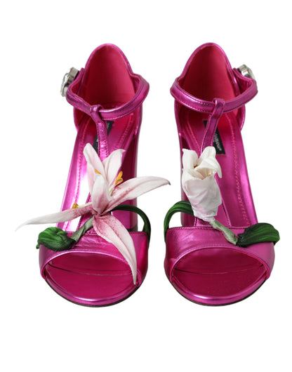 Fuchsia Flower Crystals Heels Sandals Shoes