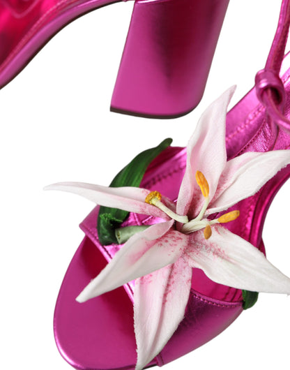 Fuchsia Flower Crystals Heels Sandals Shoes