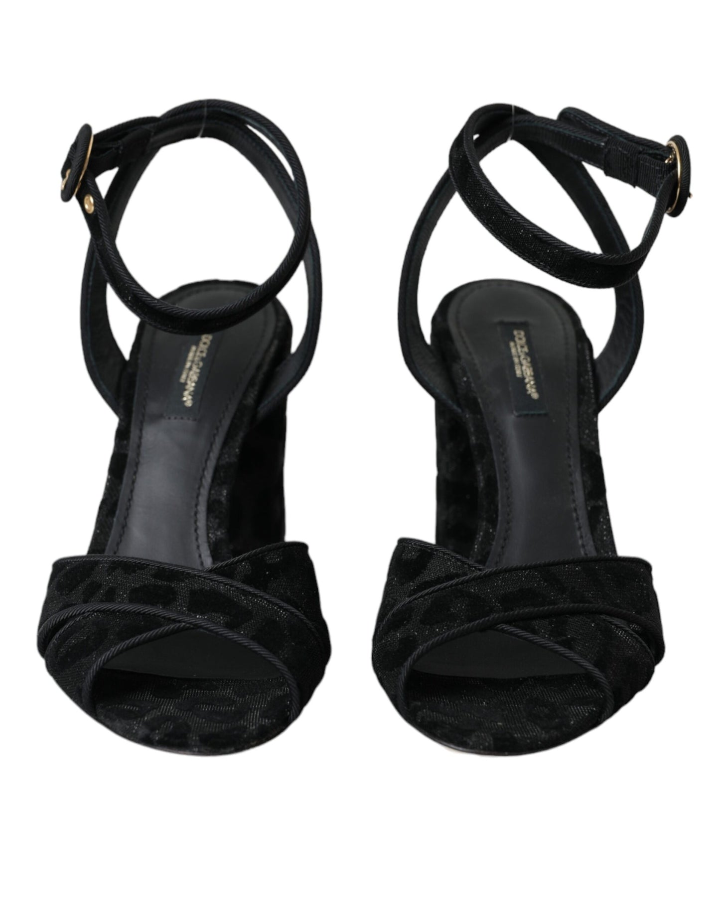 Black Leopard Suede Heels Sandals Shoes