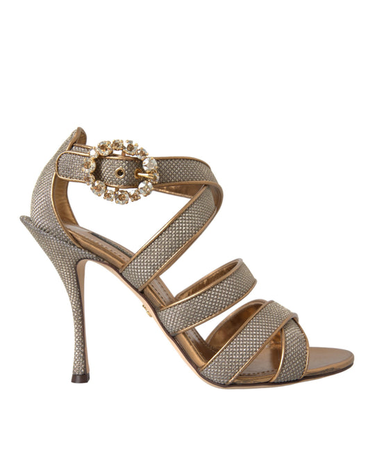 Bronze Crystal Strap Heels Sandals Shoes