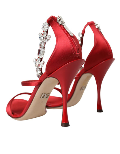 Red Keira Satin Crystals Sandals Heels Shoes