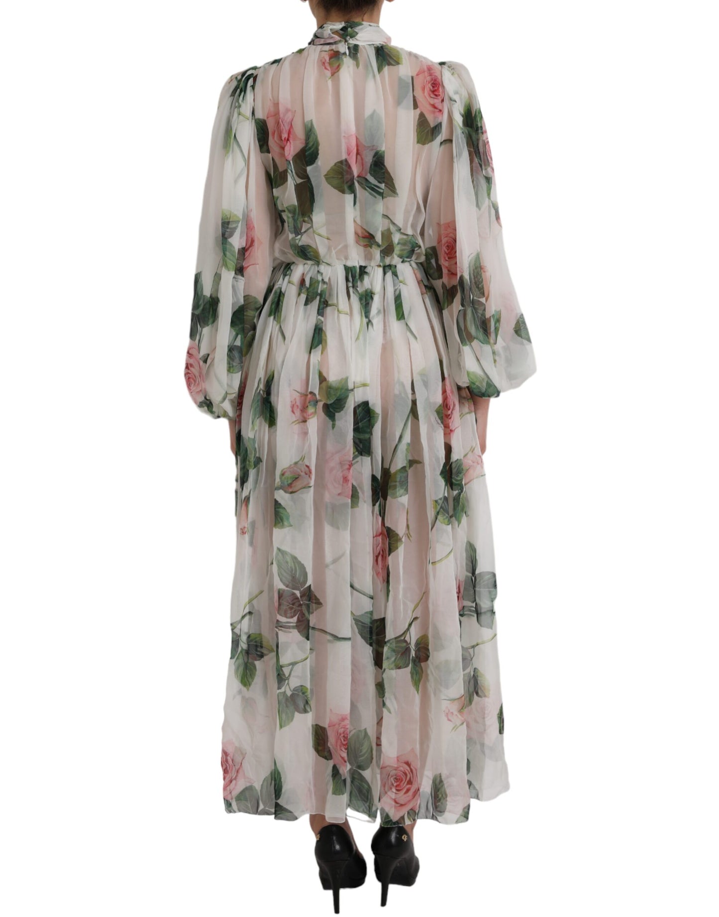 White Silk Floral Print Long Maxi Dress