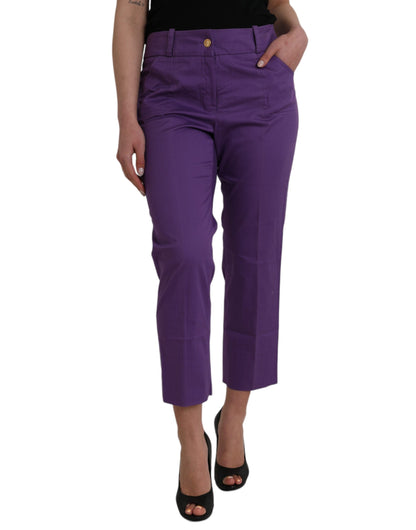 Purple Cotton MidWaist Straight Cropped Pants