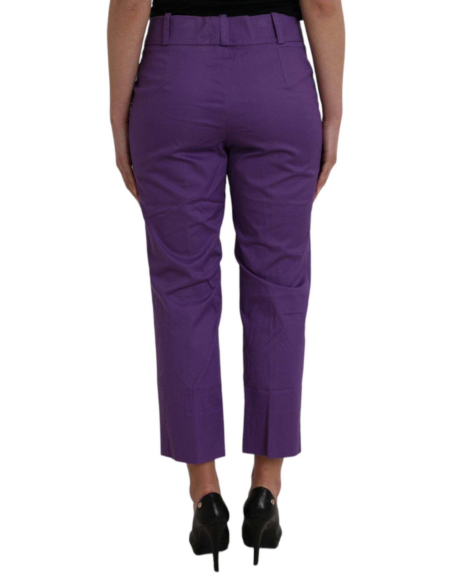 Purple Cotton MidWaist Straight Cropped Pants