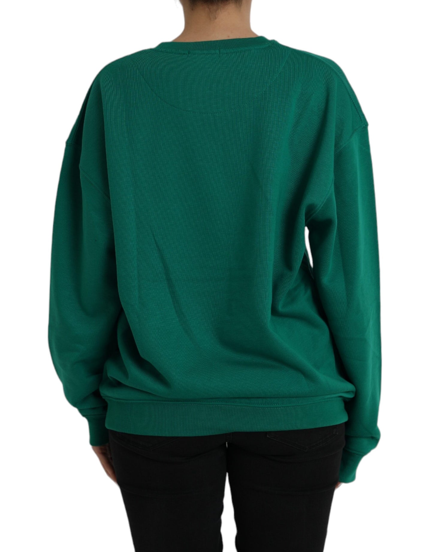 Green Cotton Logo Print Long Sleeves Pullover Sweater