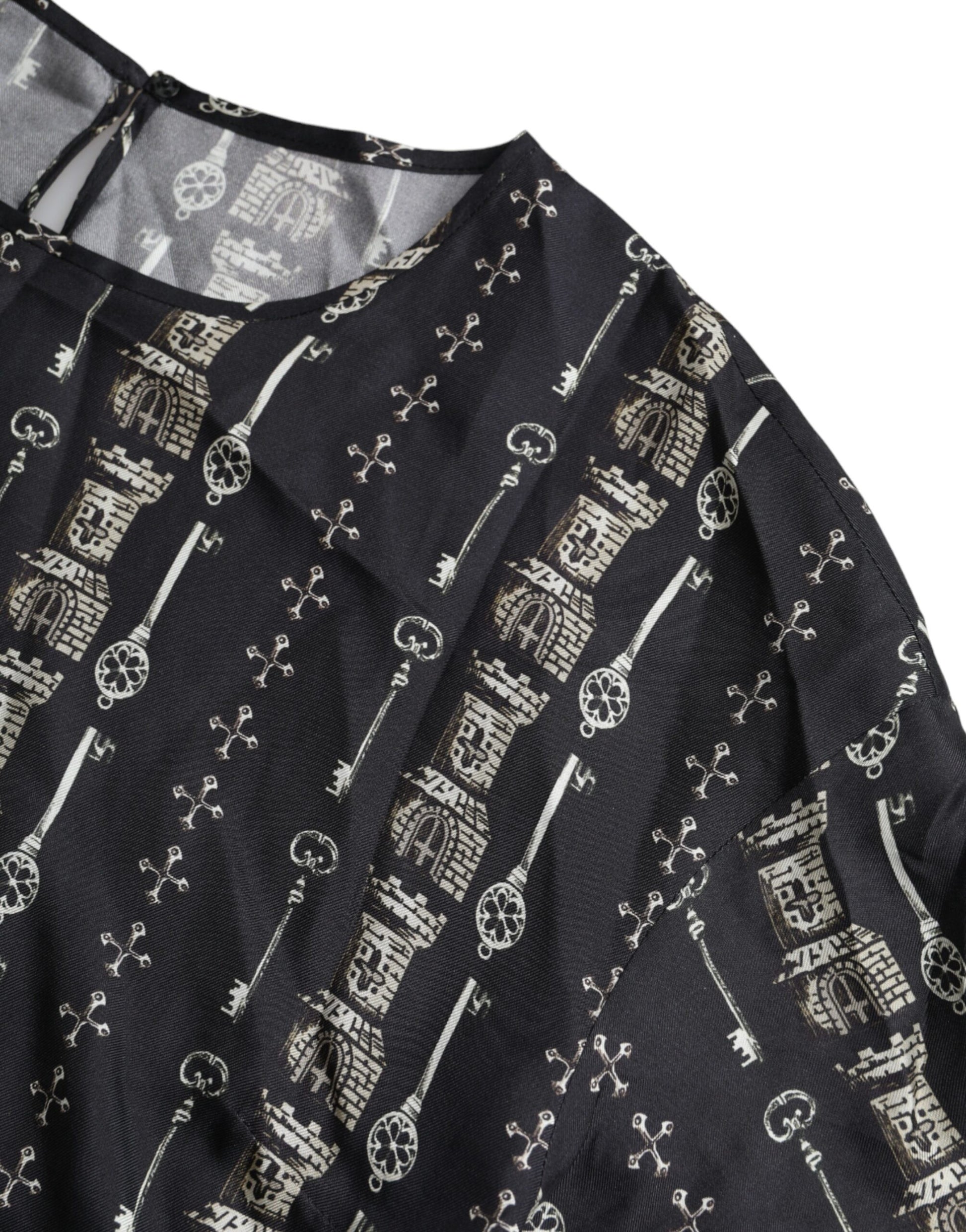 Black Key Castle Print Silk Blouse T-shirt