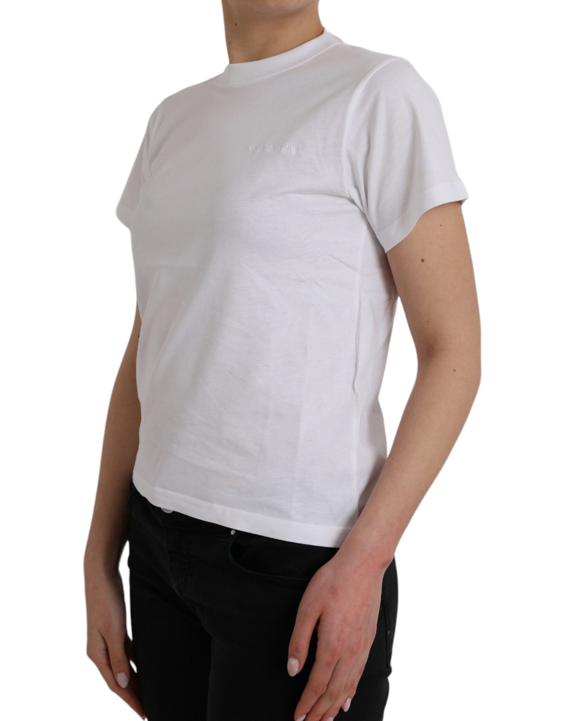 White Cotton Crew Neck Short Sleeves T-shirt