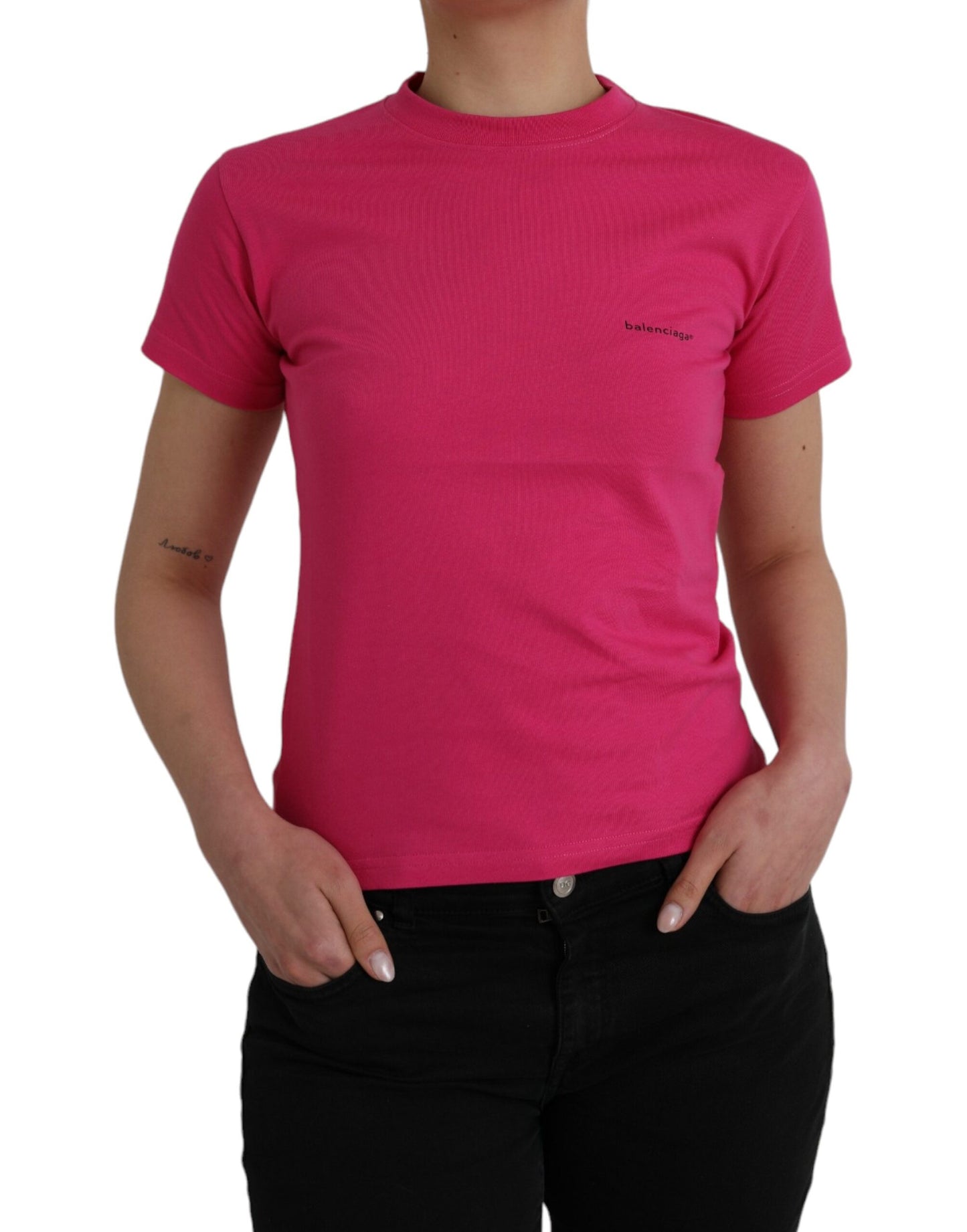 Pink Cotton Crew Neck Short Sleeves Tee Top T-shirt