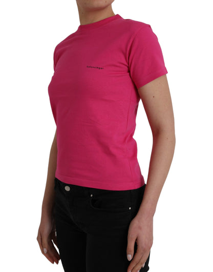 Pink Cotton Crew Neck Short Sleeves Tee Top T-shirt