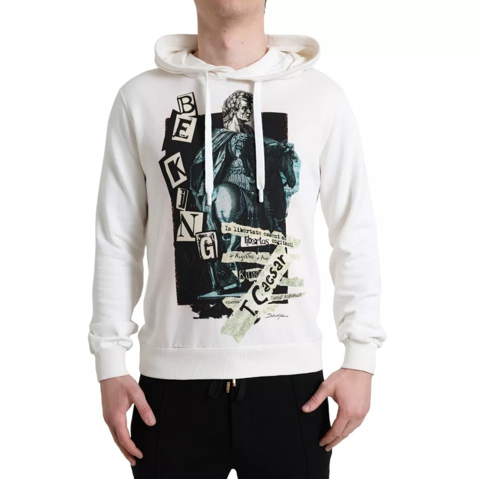 White Caesar Cotton Hooded Pullover Sweater