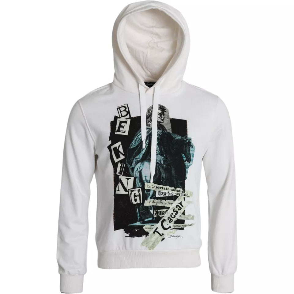 White Caesar Cotton Hooded Pullover Sweater