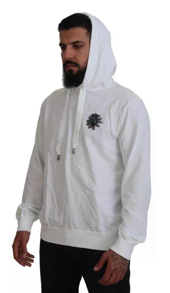 White Cotton Hooded Sweatshirt Logo Sweater