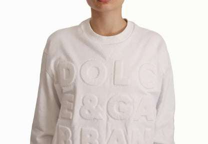 White Logo Embossed Cotton Sweatshirt Sweater