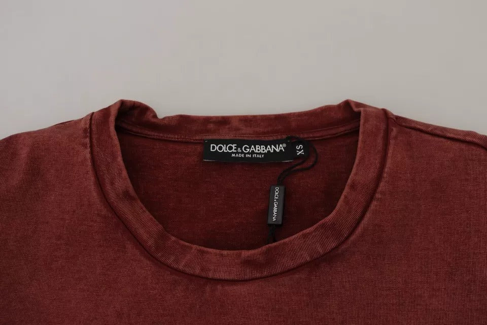 Maroon Printed Crewneck Tee Cotton T-shirt